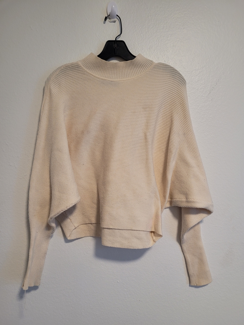Women's Cream Ribbed Mock Neck Sweater